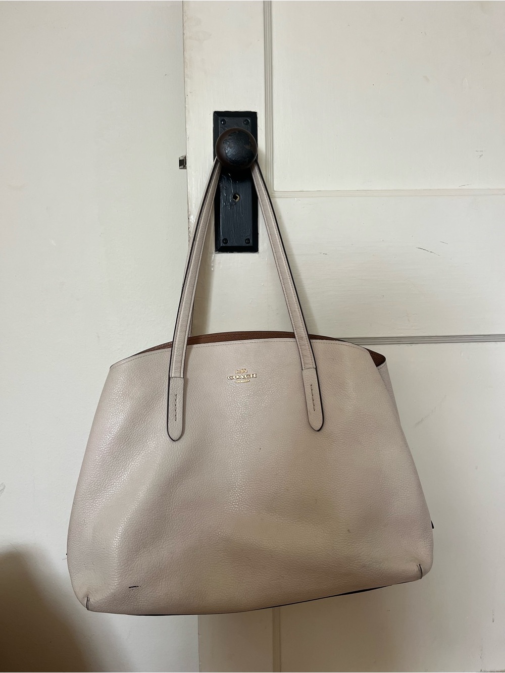 Coach Pebbled Leather Double-Handle Tote in Broken White